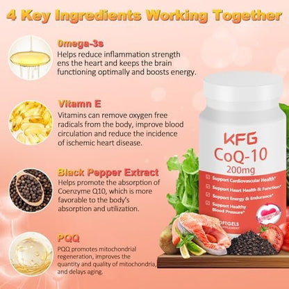 KFG CoQ10 200mg Weichkapseln – Coenzym Q10 für Herzgesundheit, Immunsystem & Zellenergie, glutenfrei