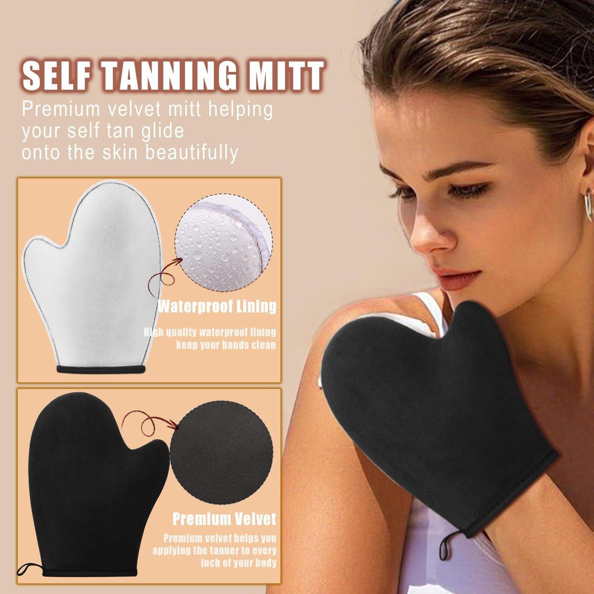 3-in-1 Selbstbräuner-Handschuh, Pinsel & Applikator – Kabuki-Bürste für Körper, Rückenauftrag, gleichmäßige Bräune ohne Streifen
