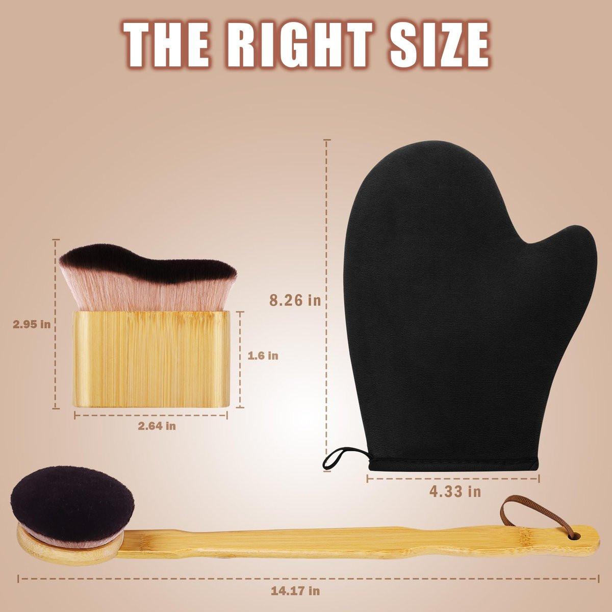 3-in-1 Selbstbräuner-Handschuh, Pinsel & Applikator – Kabuki-Bürste für Körper, Rückenauftrag, gleichmäßige Bräune ohne Streifen