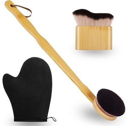 3-in-1 Selbstbräuner-Handschuh, Pinsel & Applikator – Kabuki-Bürste für Körper, Rückenauftrag, gleichmäßige Bräune ohne Streifen