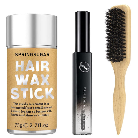 Haarwachs-Stick-Set für fliegende Haare und Slick Back – Inklusive Wachsstick, Slick-Back-Bürste und Finish-Stick – Stylingprodukte für Frauen zum Bändigen von Frizz und für elegante Frisuren