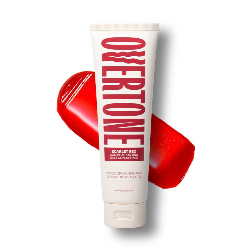oVertone Täglicher Farbauffrischender Conditioner – 4,5 oz Temporärer Farbconditioner mit Sheabutter & Kokosöl – Farbe auffrischen & Verblassen verhindern – Vegan & Tierversuchsfrei, Rot für Braun ist Scharlachrot