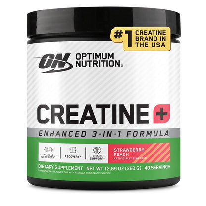 Optimum Nutrition Creatine Monohydrat Plus Pulver – Erdbeer-Pfirsich-Geschmack, Kreatin-Performance-Mischung mit Elektrolyten für Hydration, zusätzliche Vitamine, 40 Portionen, 360 g (Verpackung kann variieren)