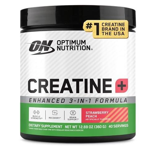 Optimum Nutrition Creatine Monohydrat Plus Pulver – Erdbeer-Pfirsich-Geschmack, Kreatin-Performance-Mischung mit Elektrolyten für Hydration, zusätzliche Vitamine, 40 Portionen, 360 g (Verpackung kann variieren)