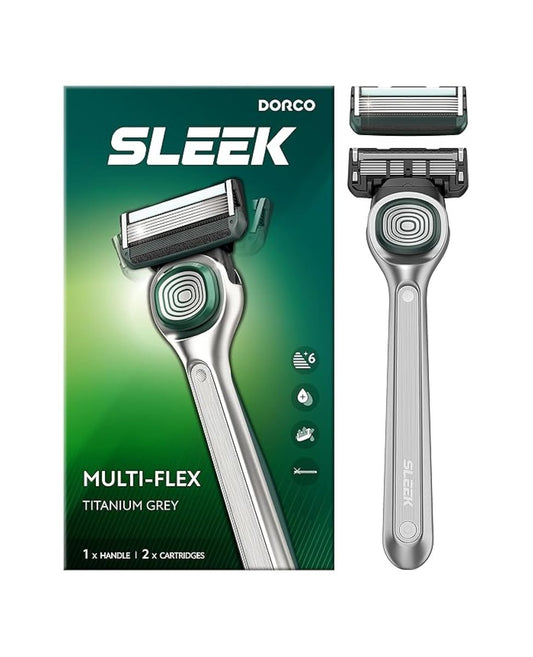DORCO SLEEK 6-Klingen-Rasierer für Männer mit 2 Klingenkassetten | Sanfte Rasur mit Multi-Flex-Technologie