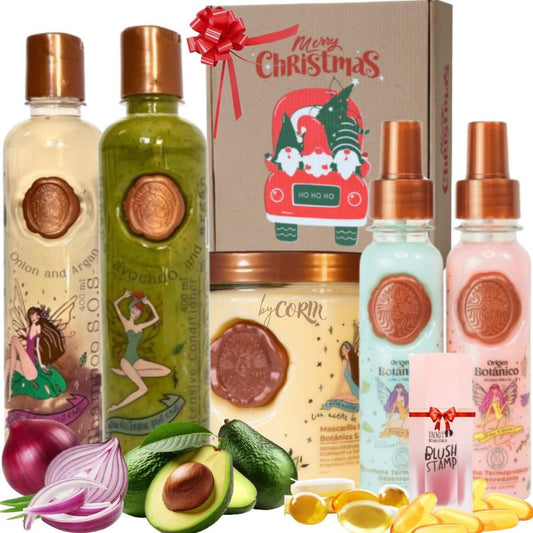 KIT 5 Crecimiento Acelerado y Ultra Reparador S.O.S: Shampoo de Cebolla, Mascarilla para el Cabello, Acondicionador Intensivo PLEX, DUO Termoprotector para Cabello + Caja Regalo + Obsequio Trendy