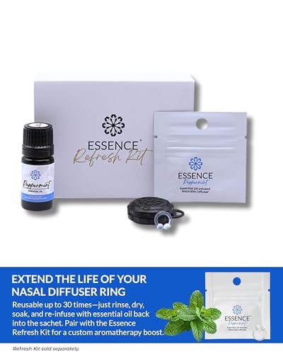 Essence Tragbarer Aromatherapie-Nasendiffusor – Pfefferminz-Öl-Nasenring-Silikon-Inhalator für Stress & Stimmung – Hergestellt in den USA & Reisefreundlich (3er-Pack)
