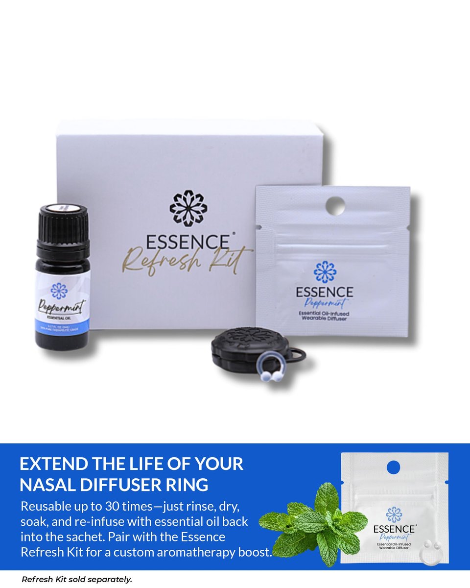 Essence Tragbarer Aromatherapie-Nasendiffusor – Pfefferminz-Öl-Nasenring-Silikon-Inhalator für Stress & Stimmung – Hergestellt in den USA & Reisefreundlich (3er-Pack)