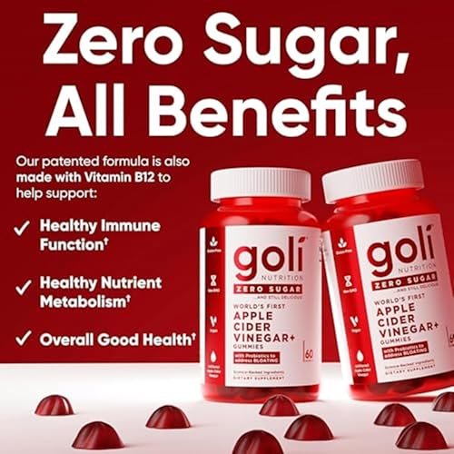 Goli Zero Sugar Apfelessig Gummis – ACV mit Vitamin B12 und Probiotika – Ohne Zuckeralkohole – Vegan, Keto-freundlich, Glutenfrei