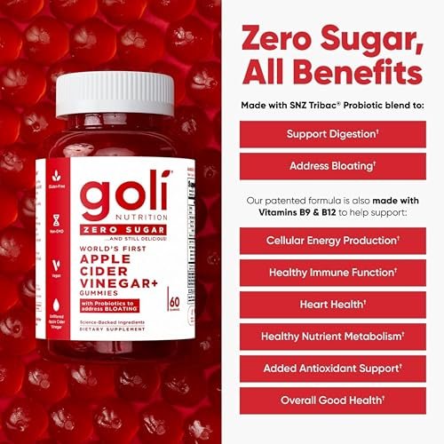 Goli Zero Sugar Apfelessig Gummis – ACV mit Vitamin B12 und Probiotika – Ohne Zuckeralkohole – Vegan, Keto-freundlich, Glutenfrei