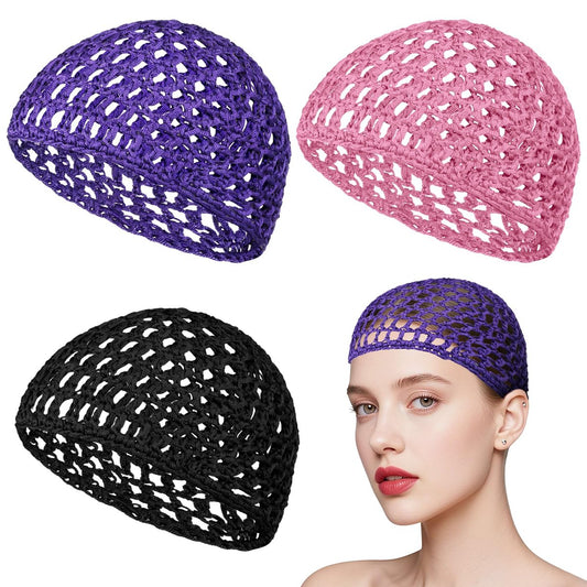 3er Set Netz-Haartücher – Weiche Haarnetze zum Schlafen, Mesh-Haarnetz, Crochet-Schlafhaube, elastisches Haarnetz für Frauen mit dickem, langem, kurzem oder lockigem Haar