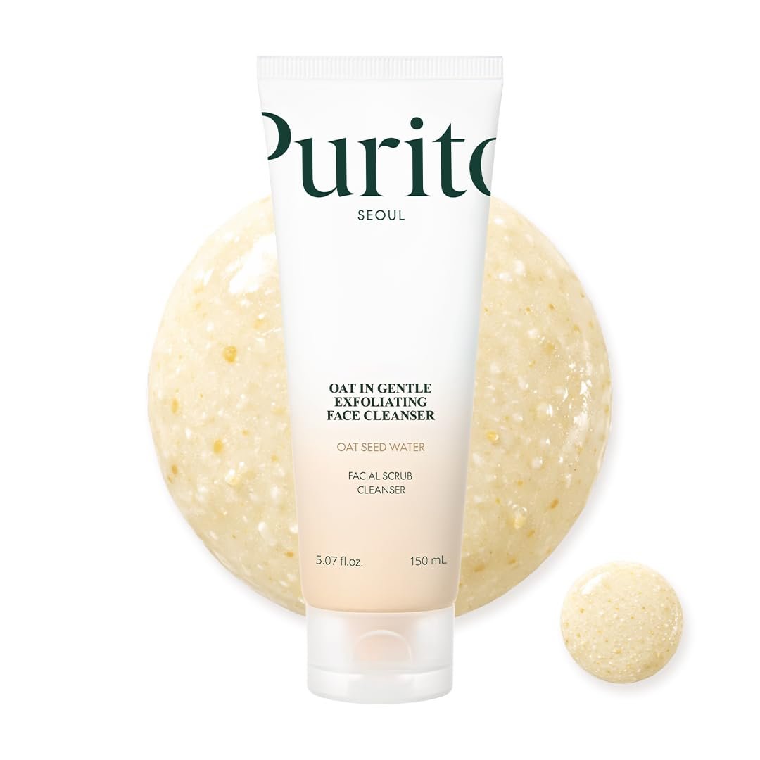 Purito Oat Exfoliating Facial Polish Cleanser - Peeling-Gesichtsreiniger mit Haferflocken, sanftes Peeling, hydratisierend, Poren verfeinernd, Panthenol, Haferwasser, vegan, nicht komedogen, koreanische Hautpflege, 150 ml