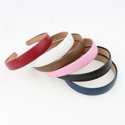 Oblihumoy 6er-Pack Leder-Stirnband Modisches Breites Stirnband für Frauen Dickes Haar Haarband Rutschfest Gepolstert Süße Haar-Accessoires für Damen Mädchen