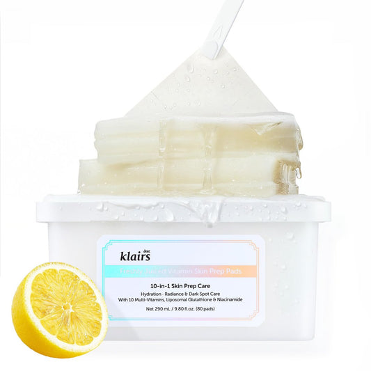 DearKlairs Freshly Juiced Vitamin C Toner Pads – 80 Pads, Feuchtigkeitsspendend & Sanft Peeling für Empfindliche Haut