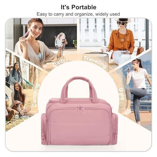 WGEAR Reise-Kosmetiktasche für Frauen, Leichte, weit öffnende Make-up-Reisetasche für Toilettenartikel mit 2 herausnehmbaren Trennwänden, Große Make-up-Organizer mit Bürstenbrett, Viele Taschen für Fitness, Alltag, Rosa