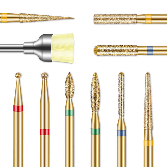 10-teiliges Cuticle Nail Drill Bits Set 3/32 Zoll für Nagelpflege – Gold