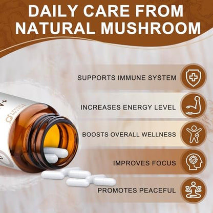 NATURE TARGET 14-in-1 Pilz-Komplex – Löwenmähne, Cordyceps, Reishi, Turkey Tail – Koffeinfreie Energie, Gedächtnis & Immununterstützung – Vegan, 120 Kapseln