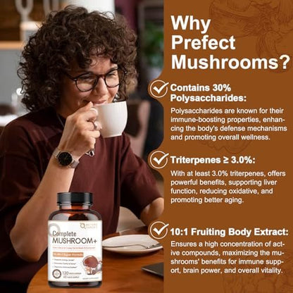 NATURE TARGET 14-in-1 Pilz-Komplex – Löwenmähne, Cordyceps, Reishi, Turkey Tail – Koffeinfreie Energie, Gedächtnis & Immununterstützung – Vegan, 120 Kapseln