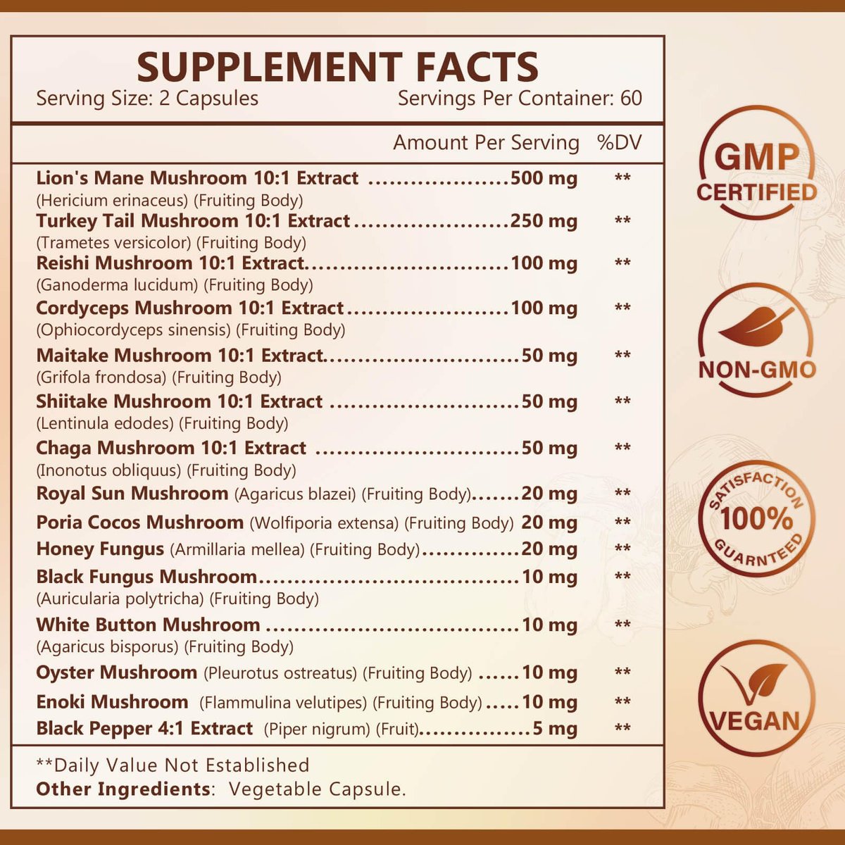 NATURE TARGET 14-in-1 Pilz-Komplex – Löwenmähne, Cordyceps, Reishi, Turkey Tail – Koffeinfreie Energie, Gedächtnis & Immununterstützung – Vegan, 120 Kapseln