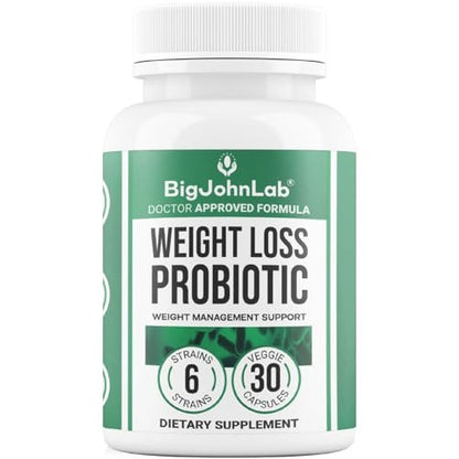 BIGJOHNLAB® Probiotika für Gewichtsmanagement & Blähungen - 6 probiotische Stämme - Präbiotika - Schlüsselzutaten Cayenne & Grüner Tee - Unterstützt die Darmgesundheit - Gewichtsmanagement für Frauen & Männer - 30 Kapseln