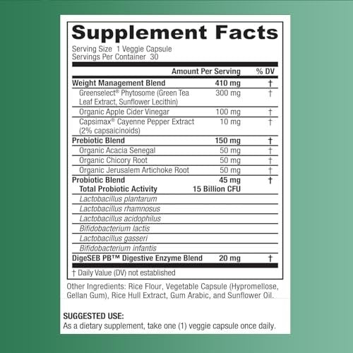 BIGJOHNLAB® Probiotika für Gewichtsmanagement & Blähungen - 6 probiotische Stämme - Präbiotika - Schlüsselzutaten Cayenne & Grüner Tee - Unterstützt die Darmgesundheit - Gewichtsmanagement für Frauen & Männer - 30 Kapseln