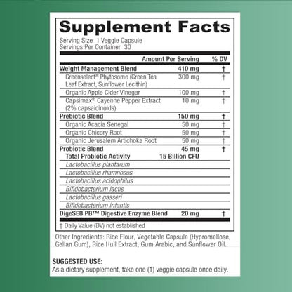 BIGJOHNLAB® Probiotika für Gewichtsmanagement & Blähungen - 6 probiotische Stämme - Präbiotika - Schlüsselzutaten Cayenne & Grüner Tee - Unterstützt die Darmgesundheit - Gewichtsmanagement für Frauen & Männer - 30 Kapseln