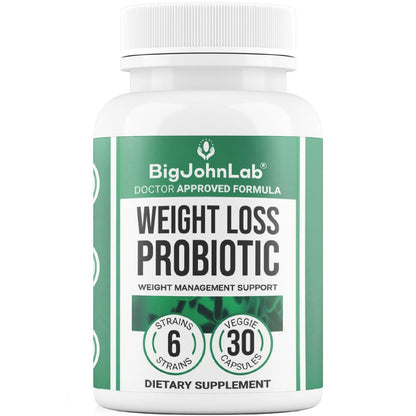 BIGJOHNLAB® Probiotika für Gewichtsmanagement & Blähungen - 6 probiotische Stämme - Präbiotika - Schlüsselzutaten Cayenne & Grüner Tee - Unterstützt die Darmgesundheit - Gewichtsmanagement für Frauen & Männer - 30 Kapseln