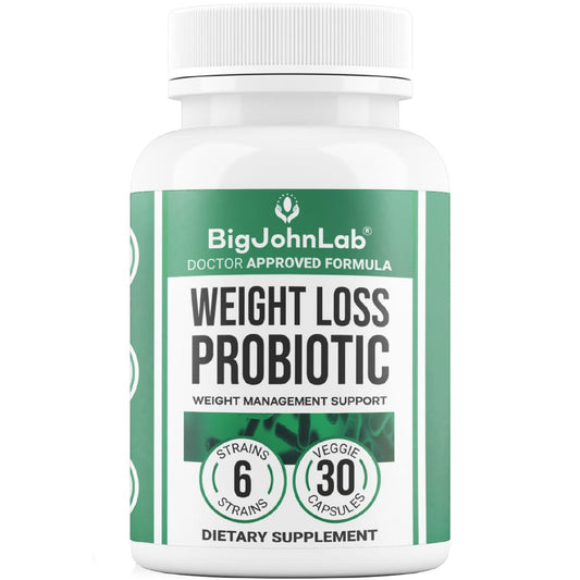BIGJOHNLAB® Probiotika für Gewichtsmanagement & Blähungen - 6 probiotische Stämme - Präbiotika - Schlüsselzutaten Cayenne & Grüner Tee - Unterstützt die Darmgesundheit - Gewichtsmanagement für Frauen & Männer - 30 Kapseln