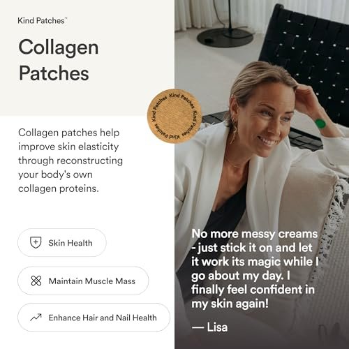 Kind Patches Collagen Patches - Hautstraffung mit Vitamin C und Aminosäuren - Natürliche Hyaluronsäure für Feuchtigkeit, gesündere Haare und Nägel - 30 Stück