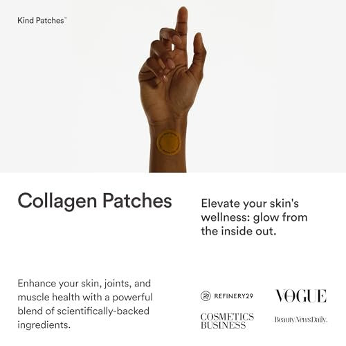 Kind Patches Collagen Patches - Hautstraffung mit Vitamin C und Aminosäuren - Natürliche Hyaluronsäure für Feuchtigkeit, gesündere Haare und Nägel - 30 Stück