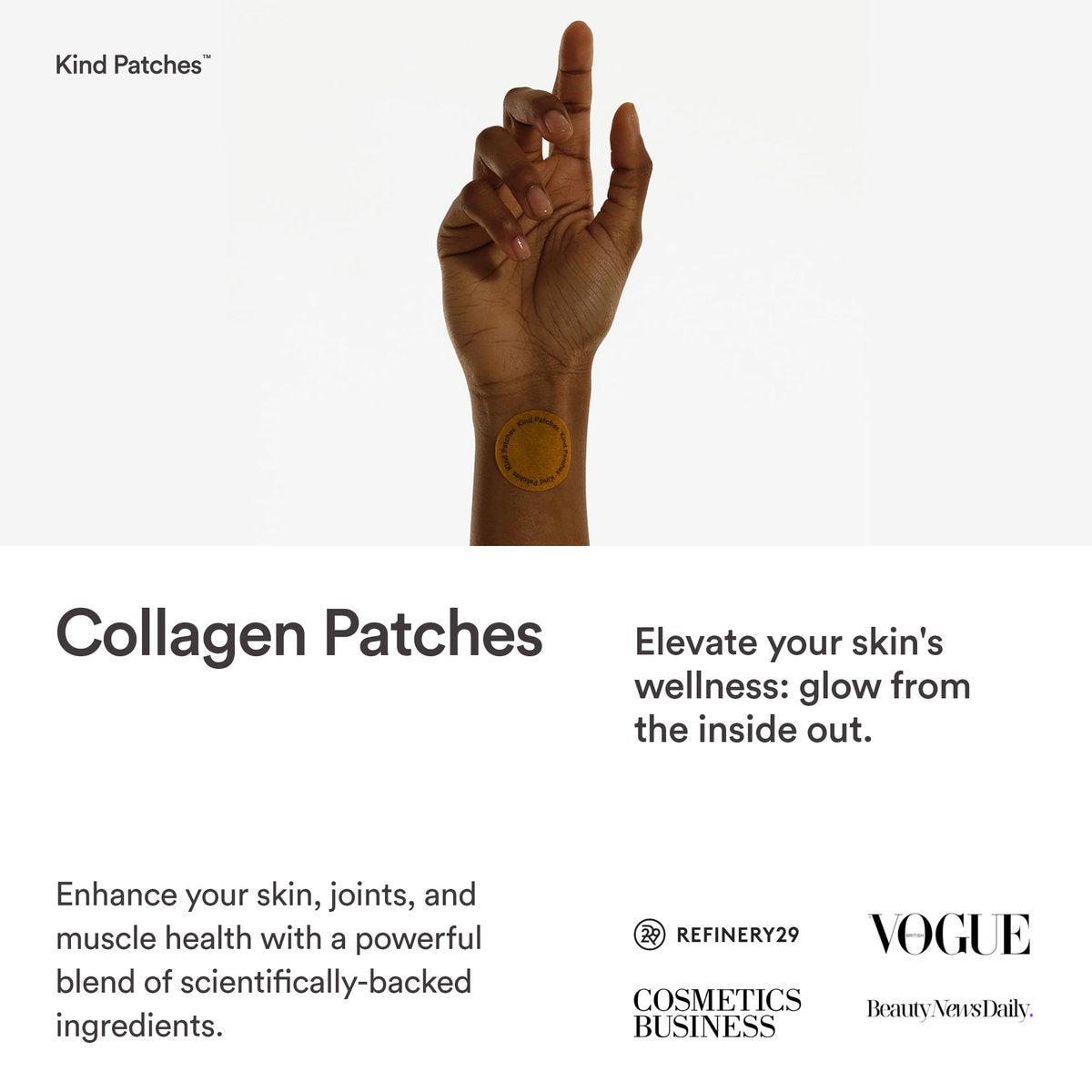 Kind Patches Collagen Patches - Hautstraffung mit Vitamin C und Aminosäuren - Natürliche Hyaluronsäure für Feuchtigkeit, gesündere Haare und Nägel - 30 Stück