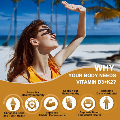 NATURE TARGET Vitamin D3 K2 mit Calcium & Magnesium - Max Stärke 4-in-1 Formel für Knochen-, Herz- & Immununterstützung - Liefert 5000 IE Vitamin D3 & 120 µg Vitamin K2, 120 Kapseln
