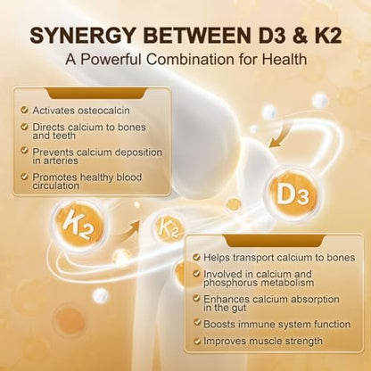 NATURE TARGET Vitamin D3 K2 mit Calcium & Magnesium - Max Stärke 4-in-1 Formel für Knochen-, Herz- & Immununterstützung - Liefert 5000 IE Vitamin D3 & 120 µg Vitamin K2, 120 Kapseln