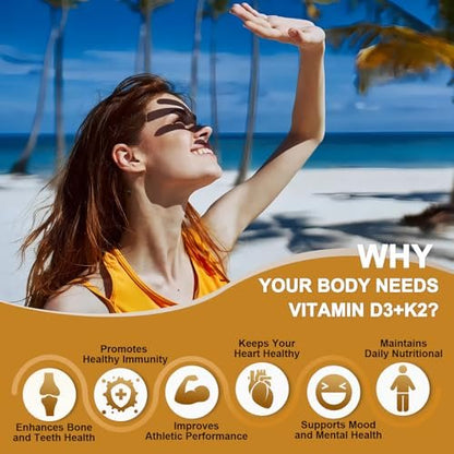NATURE TARGET Vitamin D3 K2 mit Calcium & Magnesium - Max Stärke 4-in-1 Formel für Knochen-, Herz- & Immununterstützung - Liefert 5000 IE Vitamin D3 & 120 µg Vitamin K2, 120 Kapseln