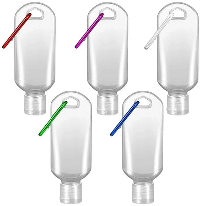 Ynaize 5er-Pack Nachfüllbare Reiseplastikflaschen mit Clip und Schlüsselanhänger für Handdesinfektionsmittel - Leere Behälter für Kinder und Erwachsene