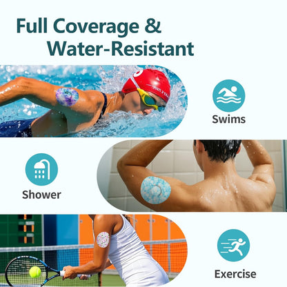 20 Stück wasserdichte Klebepflaster für Libre 3, Sensorabdeckungen für CGM, vorgestanzte Rückseite mit einfacher Lasche für 10-14 Tage, vollständige Abdeckung ohne Kleber in der Mitte, Bloomingday