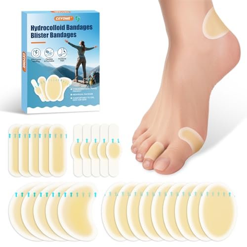 CEYOME Gel Blasenpflaster Hydrokolloid-Blasenpflaster für Sport, Läufer & Reisen – 24er-Pack Blasenkissen für Füße, Zehen & Ferse – Wasserbeständige Blasenpflaster zur Vorbeugung & Heilung (Sortiert)