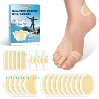 CEYOME Gel Blasenpflaster Hydrokolloid-Blasenpflaster für Sport, Läufer & Reisen – 24er-Pack Blasenkissen für Füße, Zehen & Ferse – Wasserbeständige Blasenpflaster zur Vorbeugung & Heilung (Sortiert)