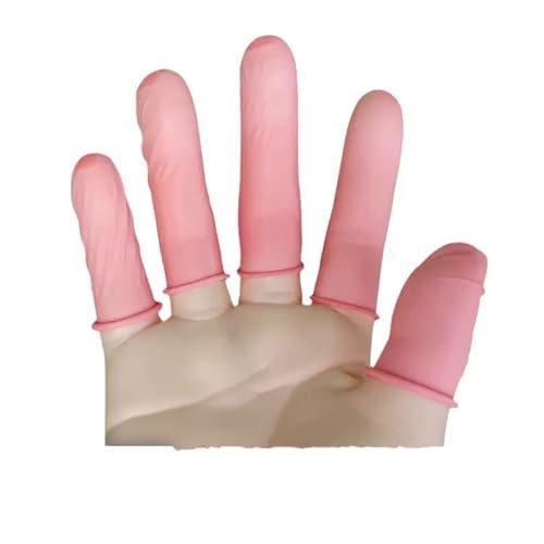 DJCIW 100 Stück Einweg-Fingerlinge aus Latex, mittlere Größe, Fingerspitzen-Schutzhandschuhe für Elektronikreparatur, Basteln, medizinische Zwecke und industrielle Anwendungen, Daumenabdeckungen zum Fingerschutz, Pink