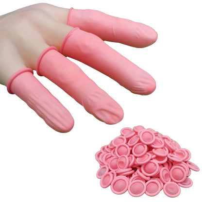 DJCIW 100 Stück Einweg-Fingerlinge aus Latex, mittlere Größe, Fingerspitzen-Schutzhandschuhe für Elektronikreparatur, Basteln, medizinische Zwecke und industrielle Anwendungen, Daumenabdeckungen zum Fingerschutz, Pink