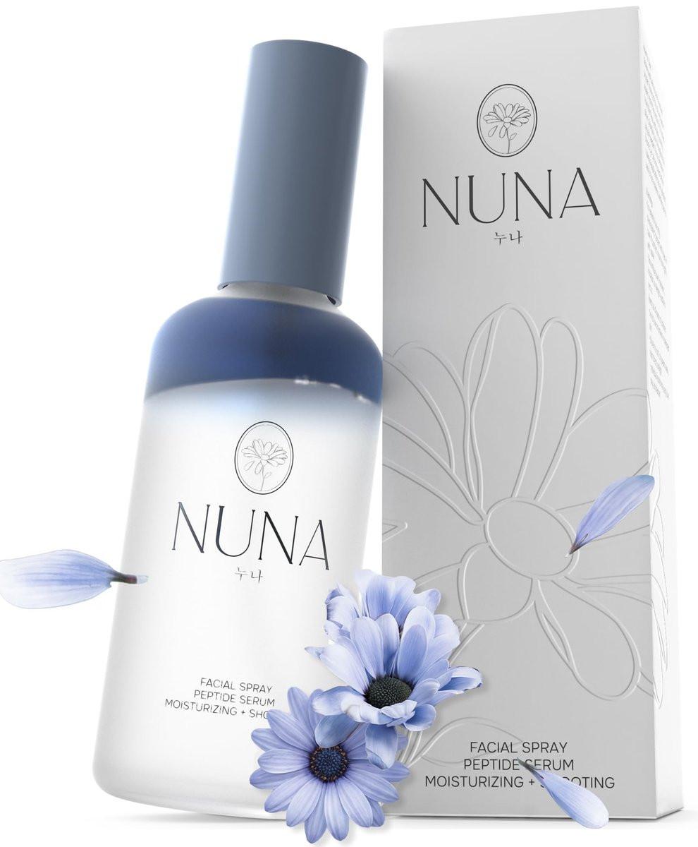 NUNA Ultra Hydrating Face Serum Spray mit Peptiden, Niacinamid, Hyaluronsäure & Pflanzenextrakten – Koreanischer leichter Feuchtigkeitsspray & Setting Spray für Make-up – 100 ml