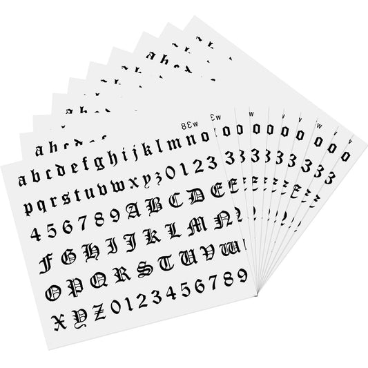 HJZHII 10 Blatt Gothic Temporäre Tattoos, Kleine Englische Buchstaben Zahlen Fake Tattoos Alphabet Tattoo Aufkleber für Erwachsene Finger Hals Körper
