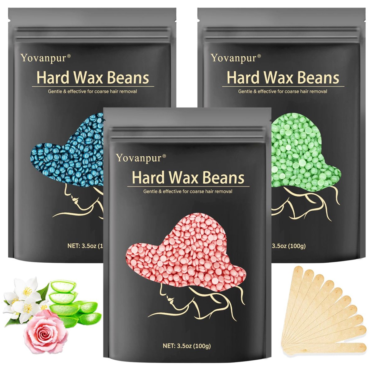Yovanpur Hartwachsperlen 10,5 oz – Enthaarungswachsbohnen für Brazilian, Bikini, Gesicht, Augenbrauen, Achseln, Brust, Rücken, Beine – Wachsnachfüllung für Frauen & Männer, 3er-Pack