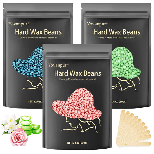 Yovanpur Hartwachsperlen 10,5 oz – Enthaarungswachsbohnen für Brazilian, Bikini, Gesicht, Augenbrauen, Achseln, Brust, Rücken, Beine – Wachsnachfüllung für Frauen & Männer, 3er-Pack
