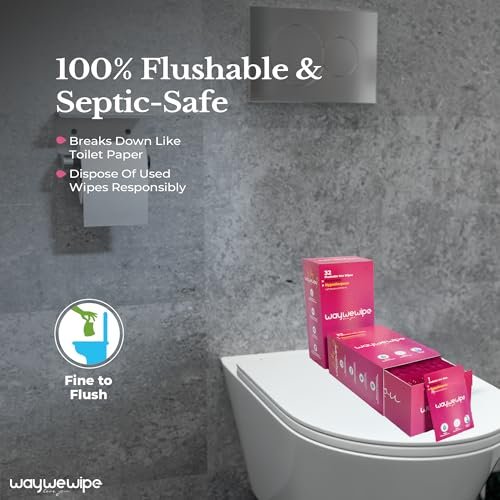 Waywewipe On-The-Go Feuchttücher für Frauen, 32 einzeln verpackte XL-Tücher, hypoallergen, 100% pflanzlich, spülbar, für unterwegs, Rosenwasser