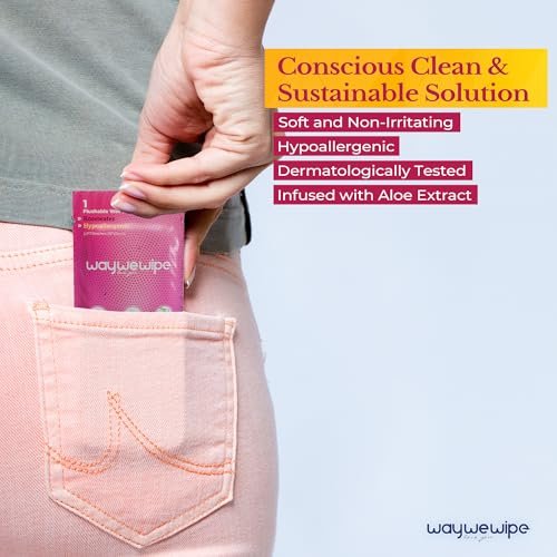 Waywewipe On-The-Go Feuchttücher für Frauen, 32 einzeln verpackte XL-Tücher, hypoallergen, 100% pflanzlich, spülbar, für unterwegs, Rosenwasser