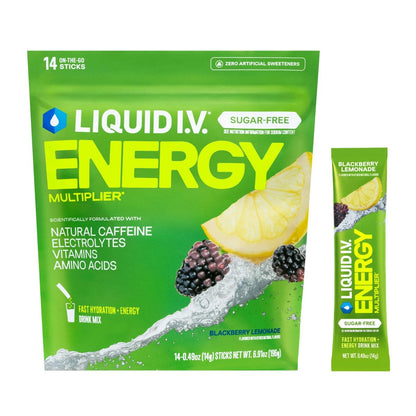 Liquid I.V.® Hydration Multiplier Sugar-Free + Energy – Blackberry Lemonade | Elektrolyt-Pulvergetränk | 1 Packung (14 Portionen)