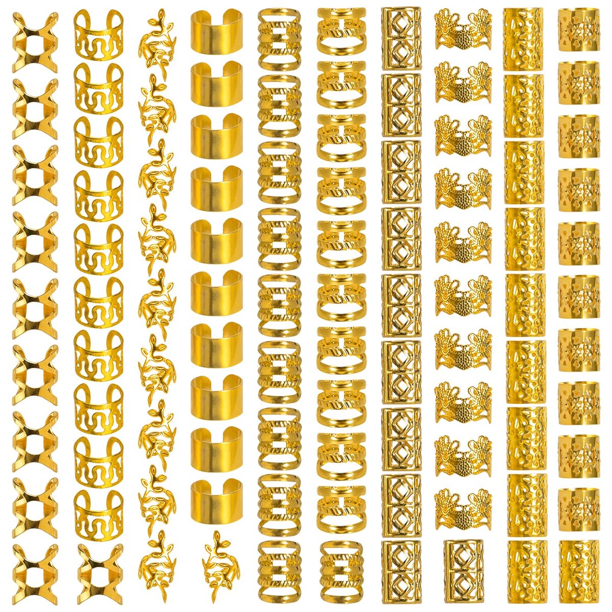 Nafaboig 100 Stück Gold Haar Schmuck für Frauen Zöpfe, Haaraccessoires für Mädchen und Damen, Goldene Haar Manschetten Ohrclips Loc Perlen zur Haardekoration