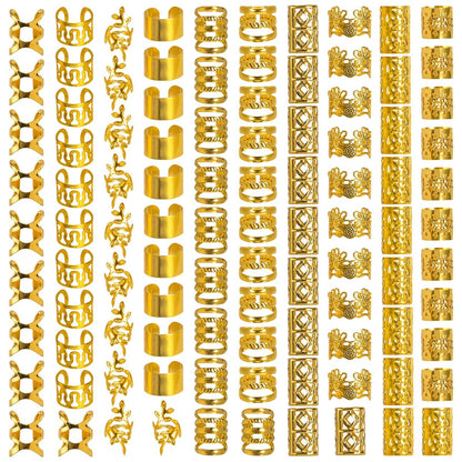 Nafaboig 100 Stück Gold Haar Schmuck für Frauen Zöpfe, Haaraccessoires für Mädchen und Damen, Goldene Haar Manschetten Ohrclips Loc Perlen zur Haardekoration