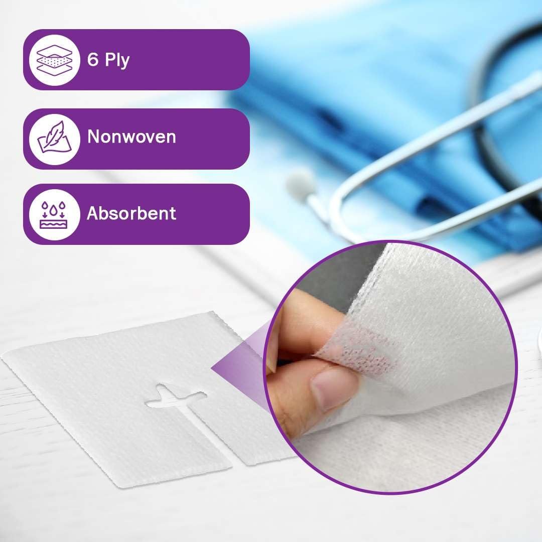 Split-Gaze-Kompressen 10x10 cm steril [Packung mit 50] 6-lagige Ernährungssonden-Pads – Drainage-Kompressen für Katheter, IVs, Tracheostomien und Sonden